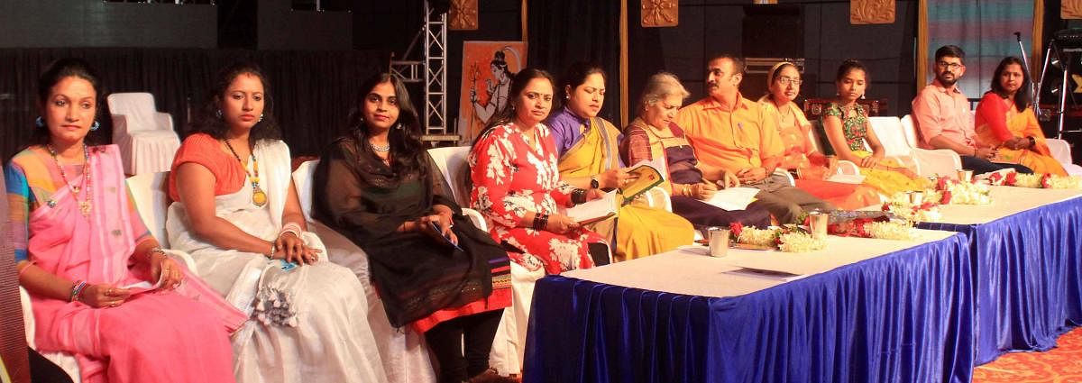 Poets of various languages take part in the Dasara multilingual poets' meet in Madikeri on Friday.