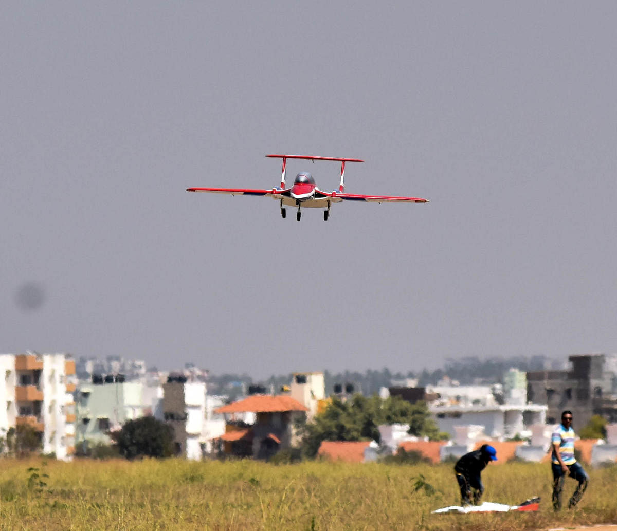 A Jet turbine UAV fly in the Drone Olympics, as part of the Aero India show 2019, at Jakkur Aerodrome in Bengaluru. (DH photo)