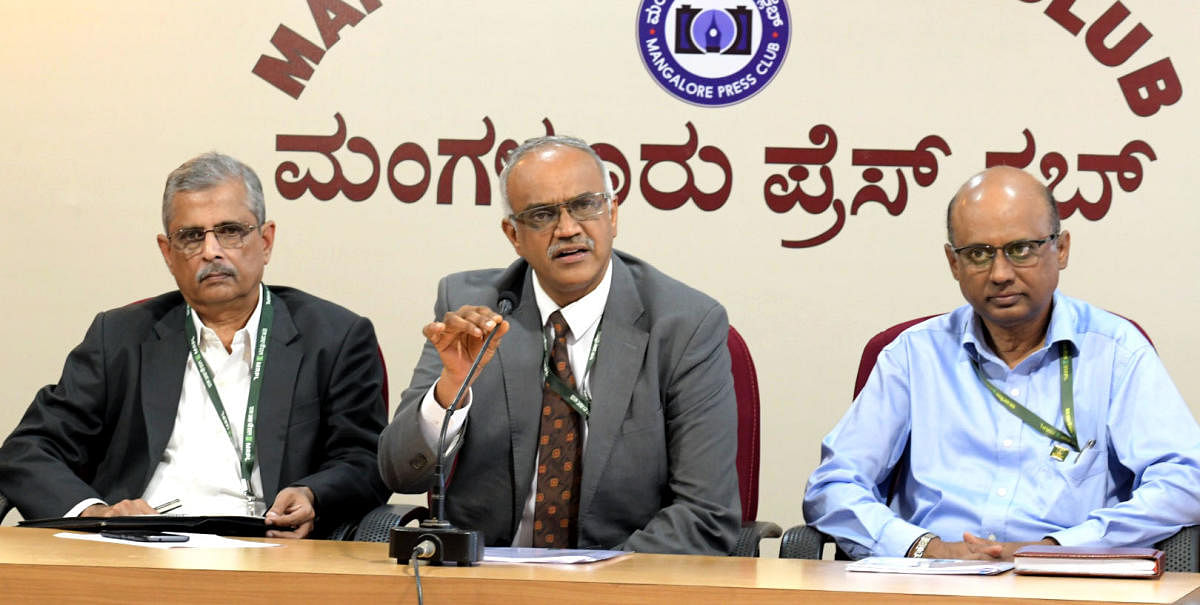 MRPL Managing Director M Venkatesh speaks to mediapersons in Mangaluru.
