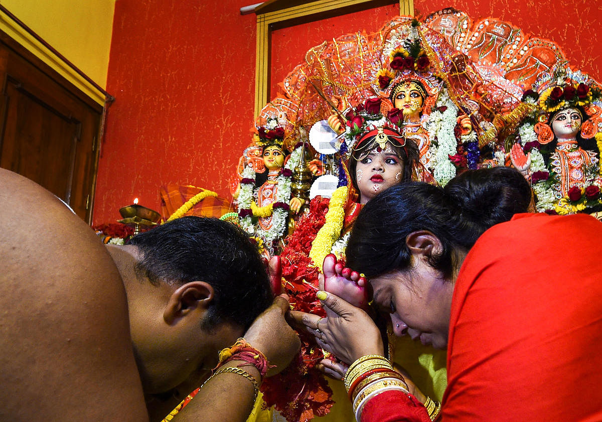 The Dutta family of Arjunpur in North 24 Parganas district has worshipped Fatima, who hails from Agra in Uttar Pradesh, on the occasion of 'Maha Ashtami' on Sunday. (PTI file photo for representation)