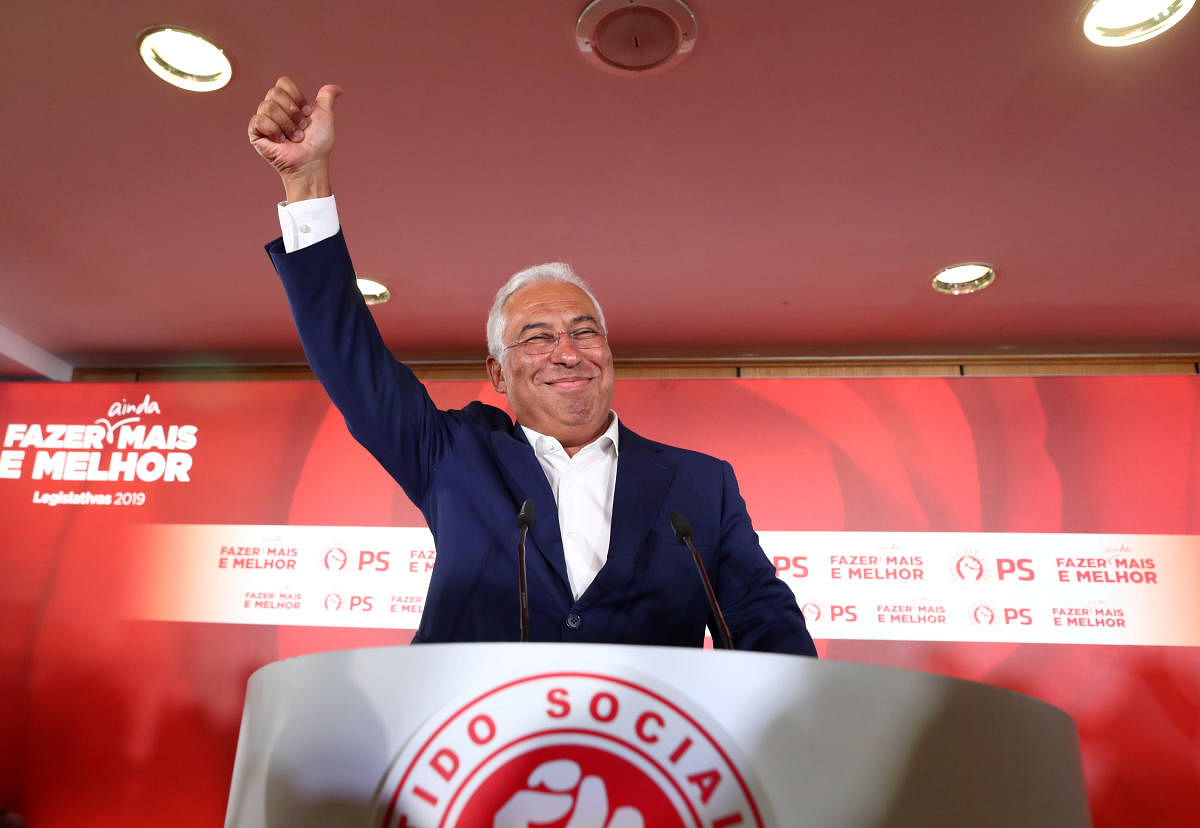 Portugal's Prime Minister and Socialist Party (PS) candidate Antonio Costa reacts after preliminary results in the general election in Lisbon, Portugal. (Reuters Photo)