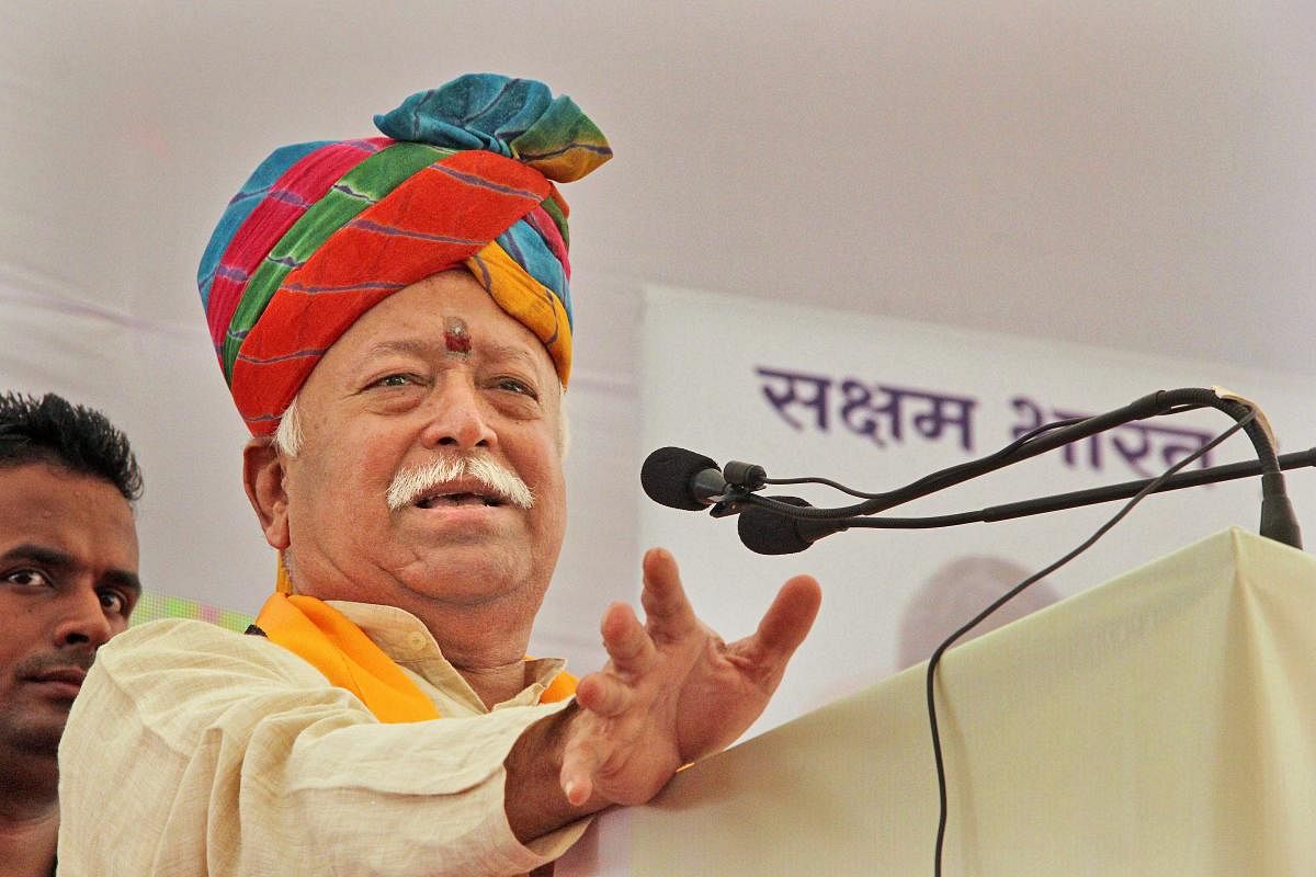 Bhagwat said all Bharatiyas working for the nation's glory and enhancing its peace are "Hindus". Photo/PTI