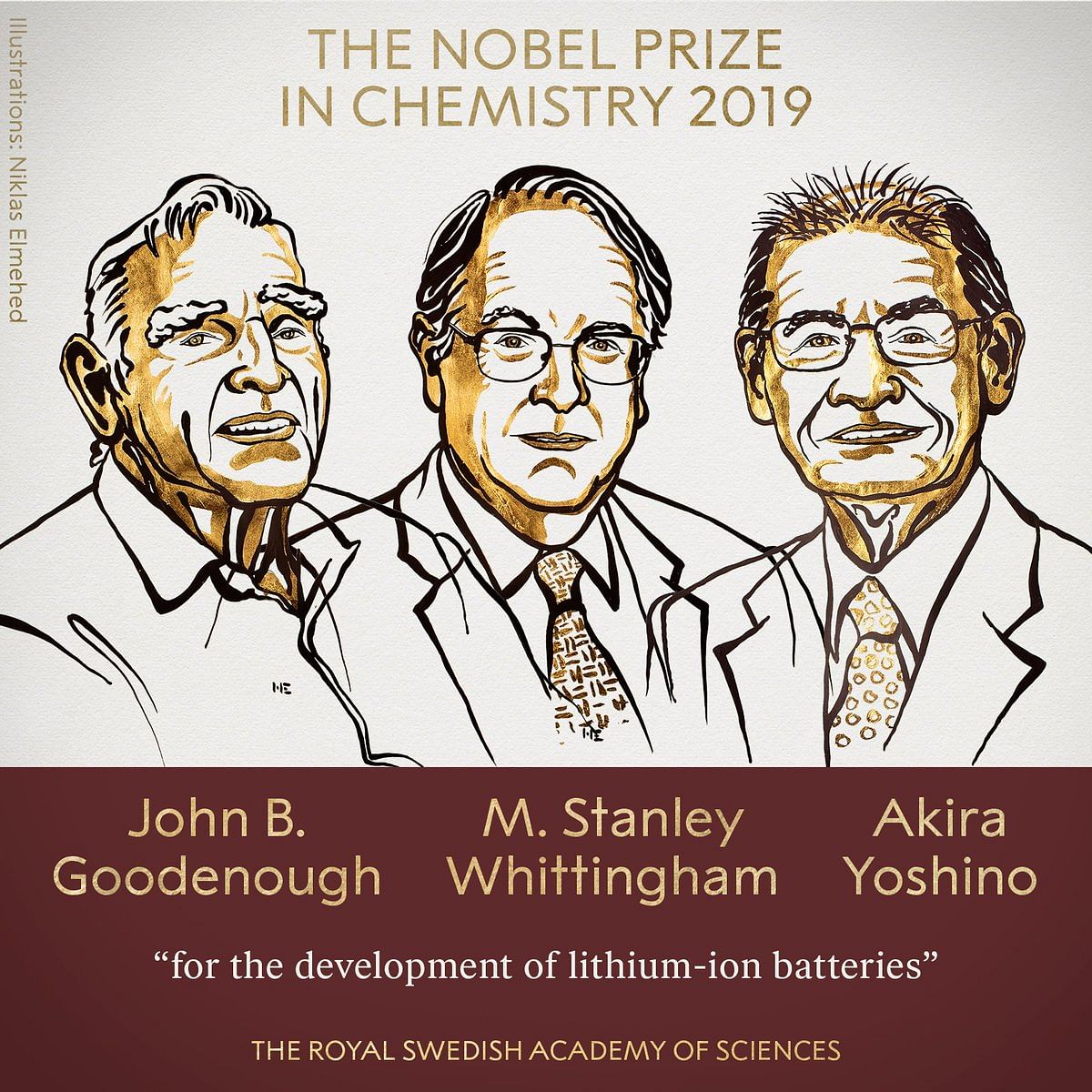 John Goodenough, Stanley Whittingham and Akira Yoshino. (Twitter/@NobelPrize)