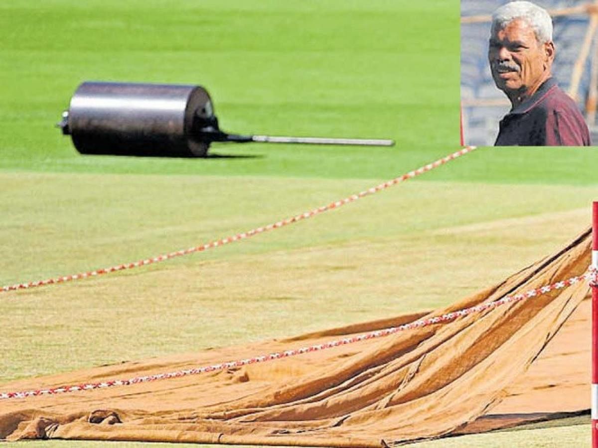 The ground staff is working day and night to get the Pune pitch ready for India’s second Test against South Africa, beginning Thursday. DH FILE PHOTO