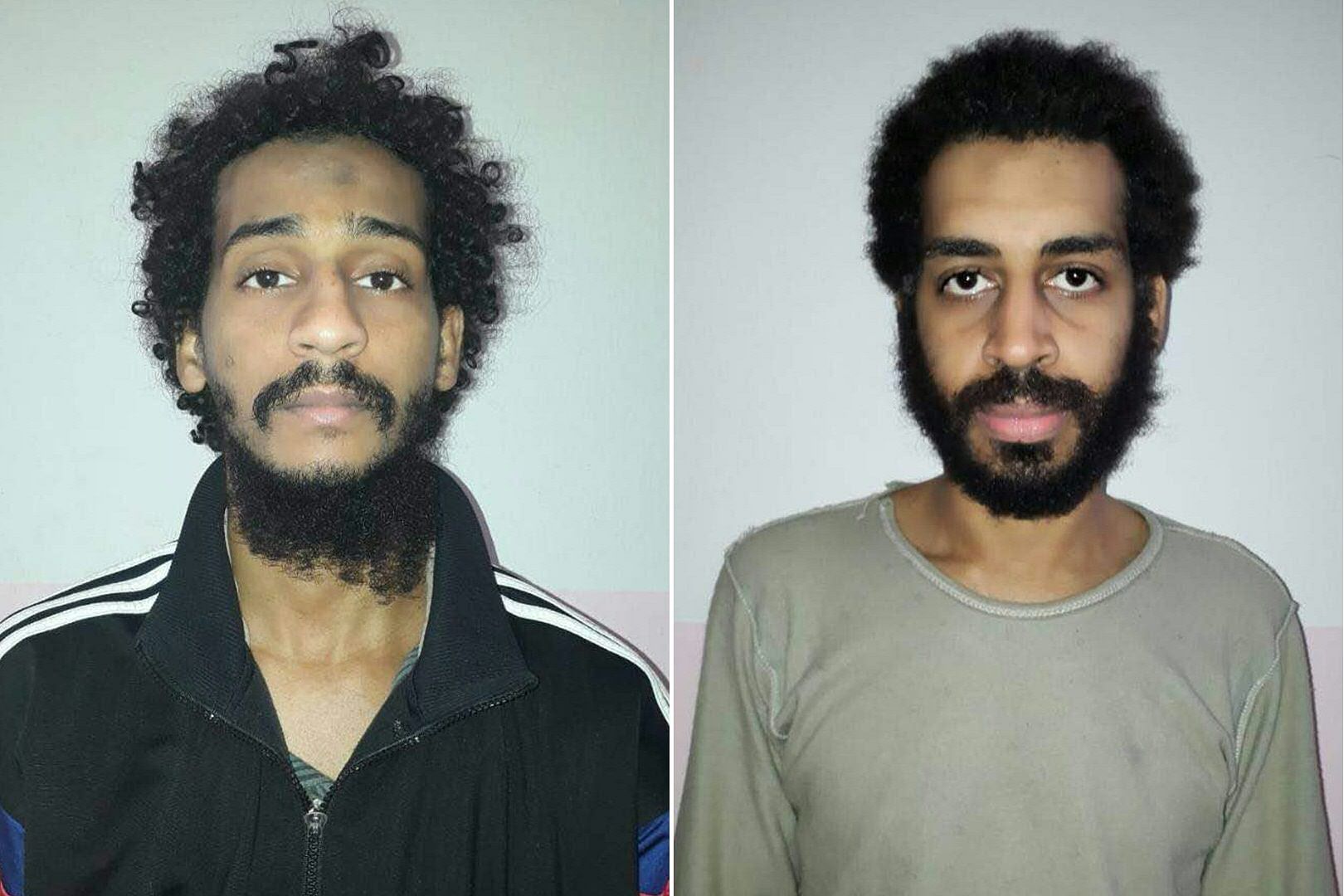 Captured British Islamic State (IS) group fighters El Shafee el-Sheikh (L) and Alexanda Kotey (R), posing for mugshots in an undisclosed location. (AFP Photo)