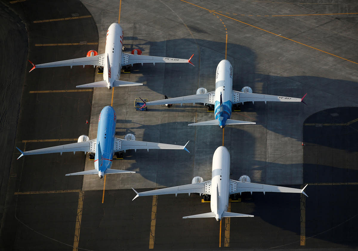 FILE PHOTO: An aerial photo shows Boeing 737 MAX aircraft at Boeing facilities at the Grant County International Airport in Moses Lake, Washington, September 16, 2019. Reuters