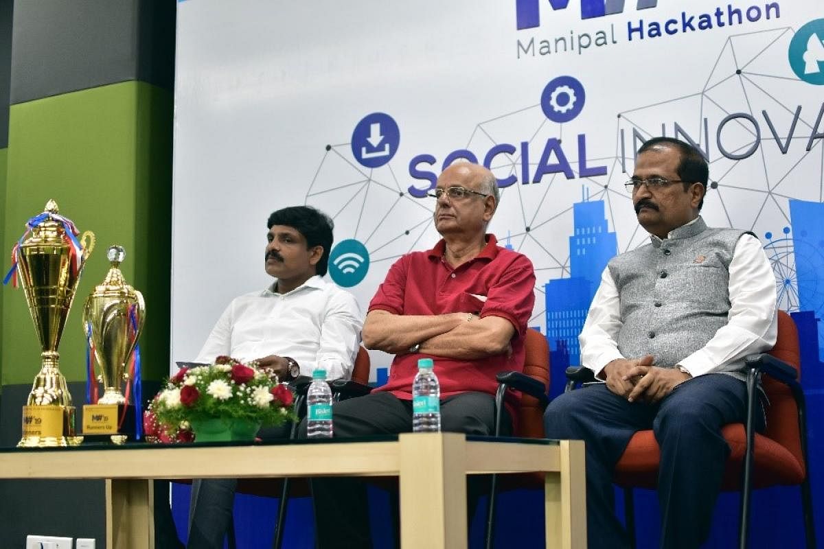 DC G Jagadeesha and MAHE Pro Chancellor Dr H S Ballal at the inauguration of Manipal Hackathon in Manipal on Friday.