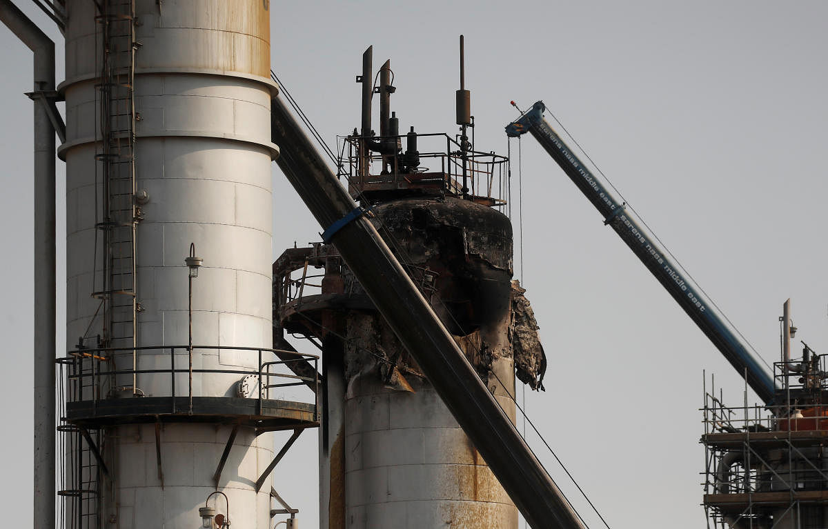 A view shows the damaged site of Saudi Aramco oil facility in Abqaiq, Saudi Arabia. (Reuters Photo)