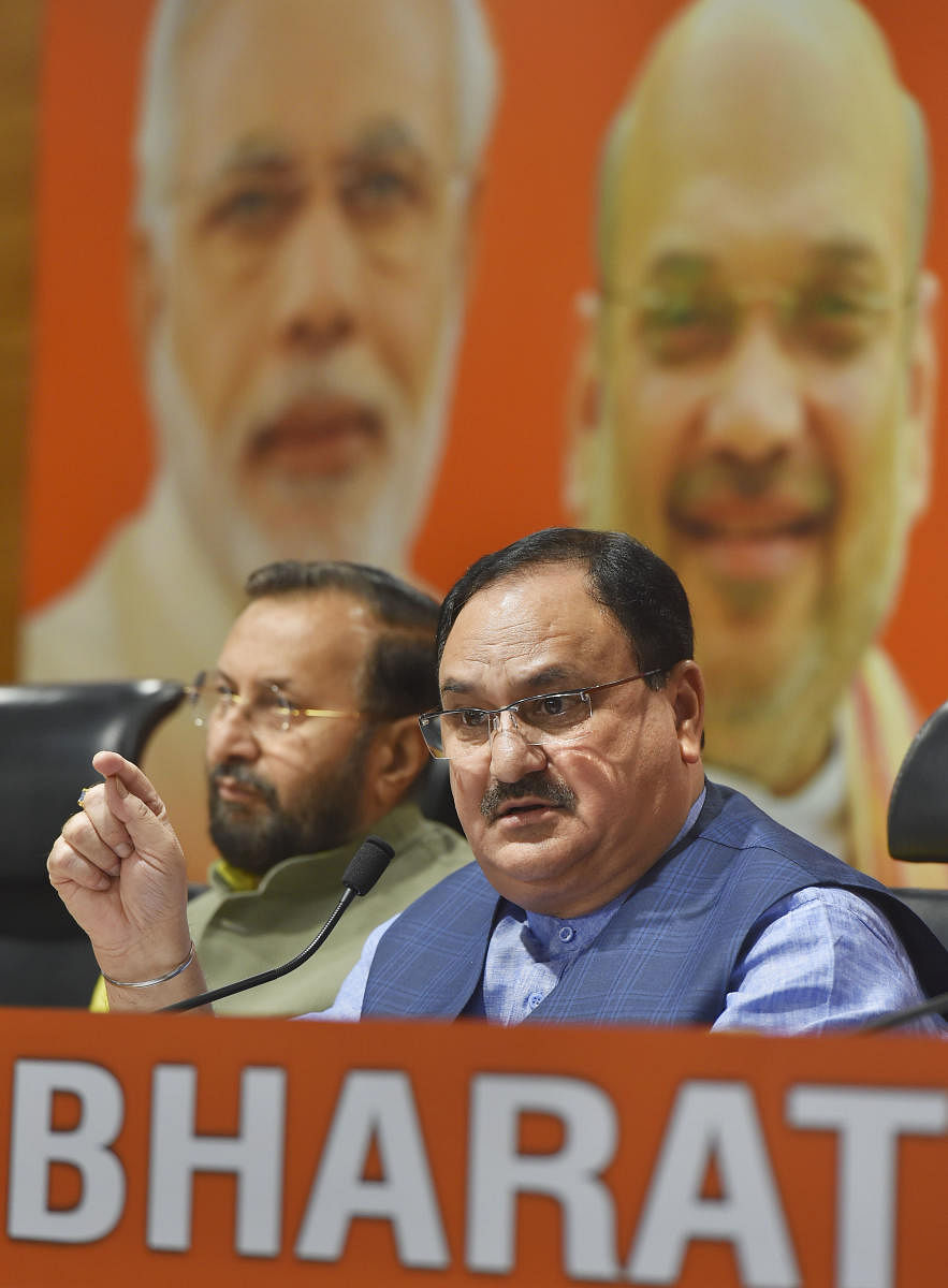 Nadda also took a swipe at the opposition leaders, saying those "running between jail and ED" cannot take the state ahead. Photo/PTI