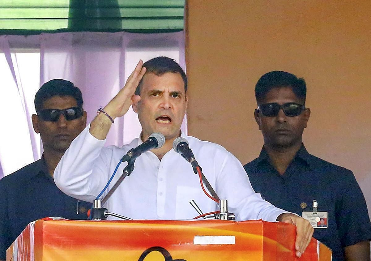 Former Congress president Rahul Gandhi addresses a joint Congress-NCP rally ahead of Maharashtra Asembly elections, at Ausa in Latur. PTI