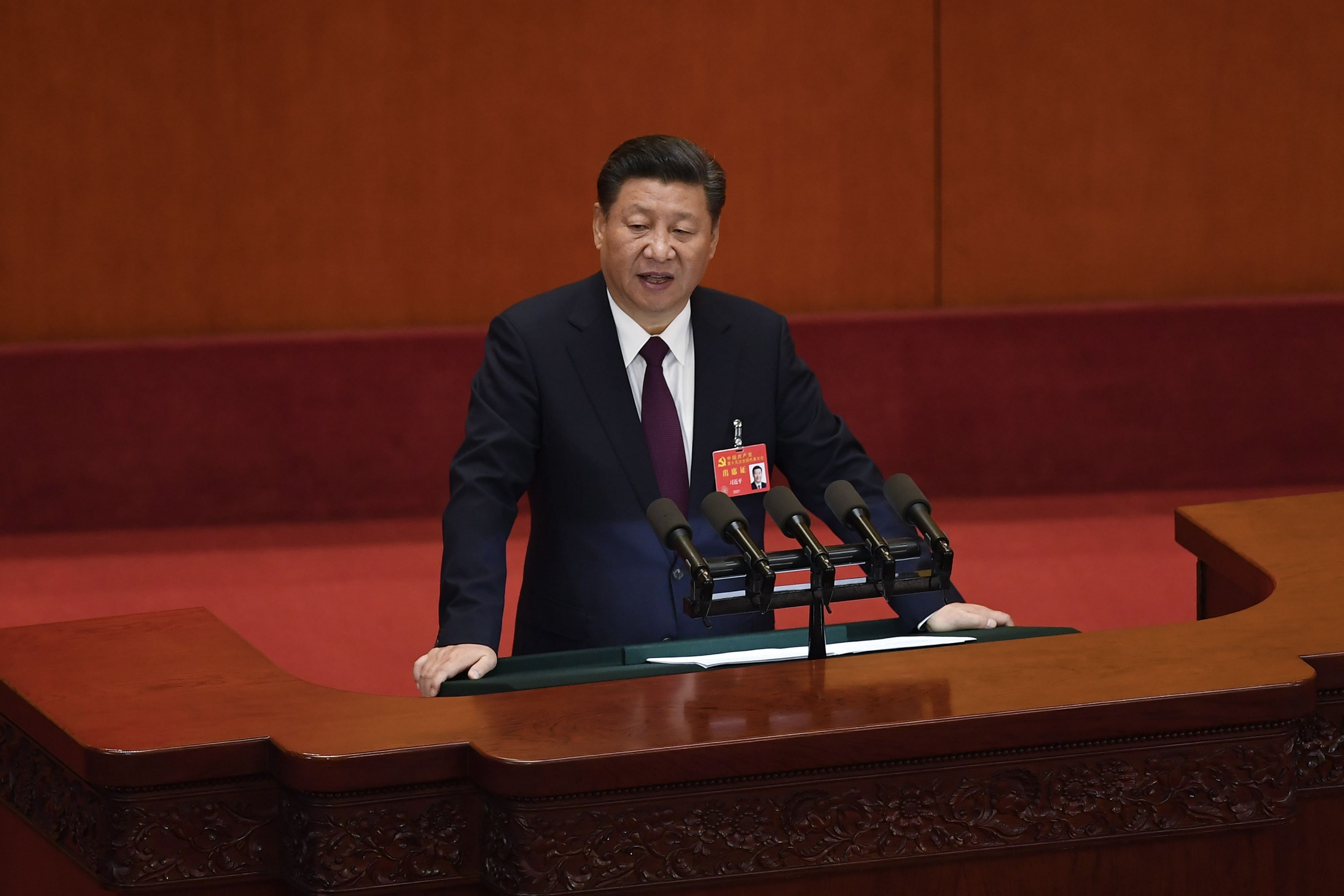 Chinese President Xi Jinping delivering a speech at the opening session of the Chinese Communist Party's Congress. (AFP Photo)