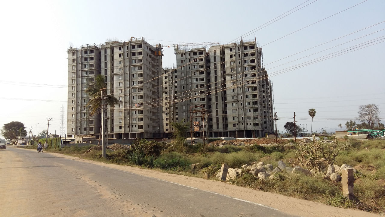 Unfinished Residential complex for MLAs in Amaravati. (DH Photo)