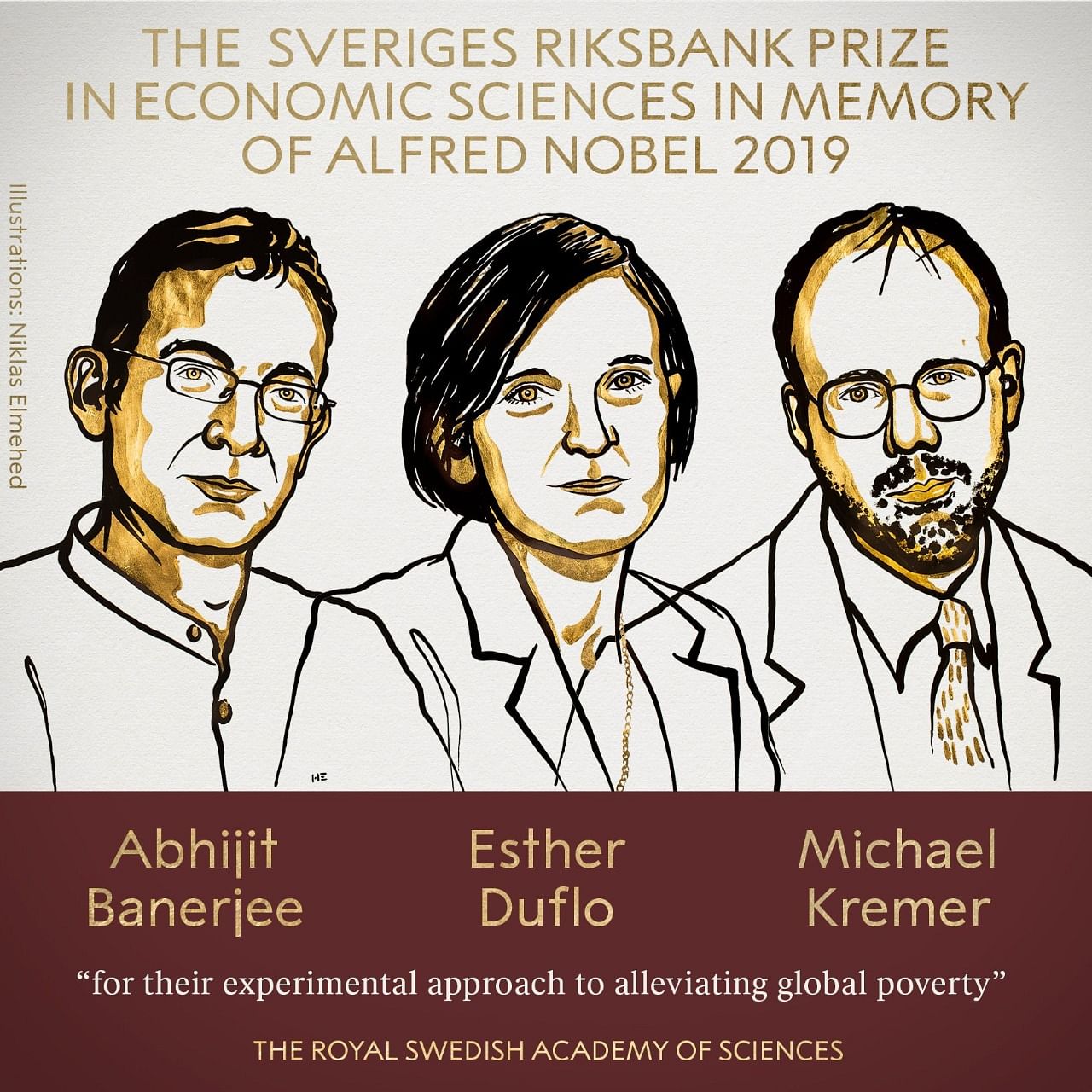 The Nobel Prize for Economic Sciences has been awarded to Abhijit Banerjee, Esther Duflo and Michael Kremer “for their experimental approach to alleviating global poverty.” Photo credit: Twitter/ Nobel Prize