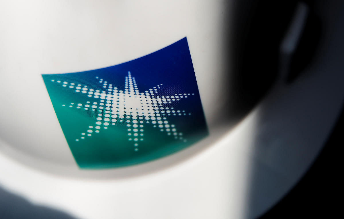 A helmet with logo of Saudi Aramco is pictured at the oil facility in Abqaiq, Saudi Arabia. (Photo by Aramco)