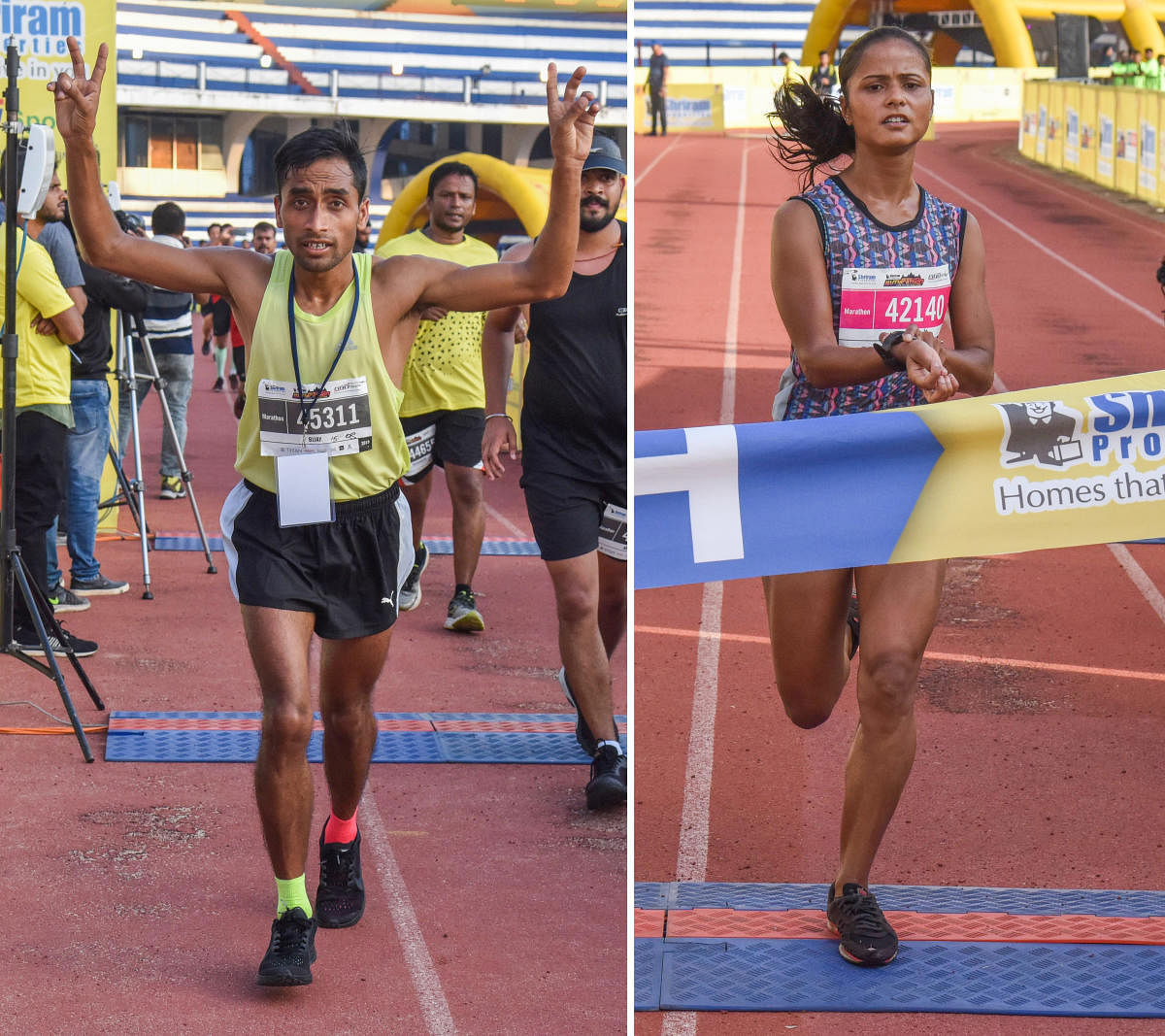 Indian duo of Bijay Deka (left) and Laxmi won the men’s and women’s titles respectively in the Bengaluru Marathon on Sunday. DH PHOTO/ SK Dinesh