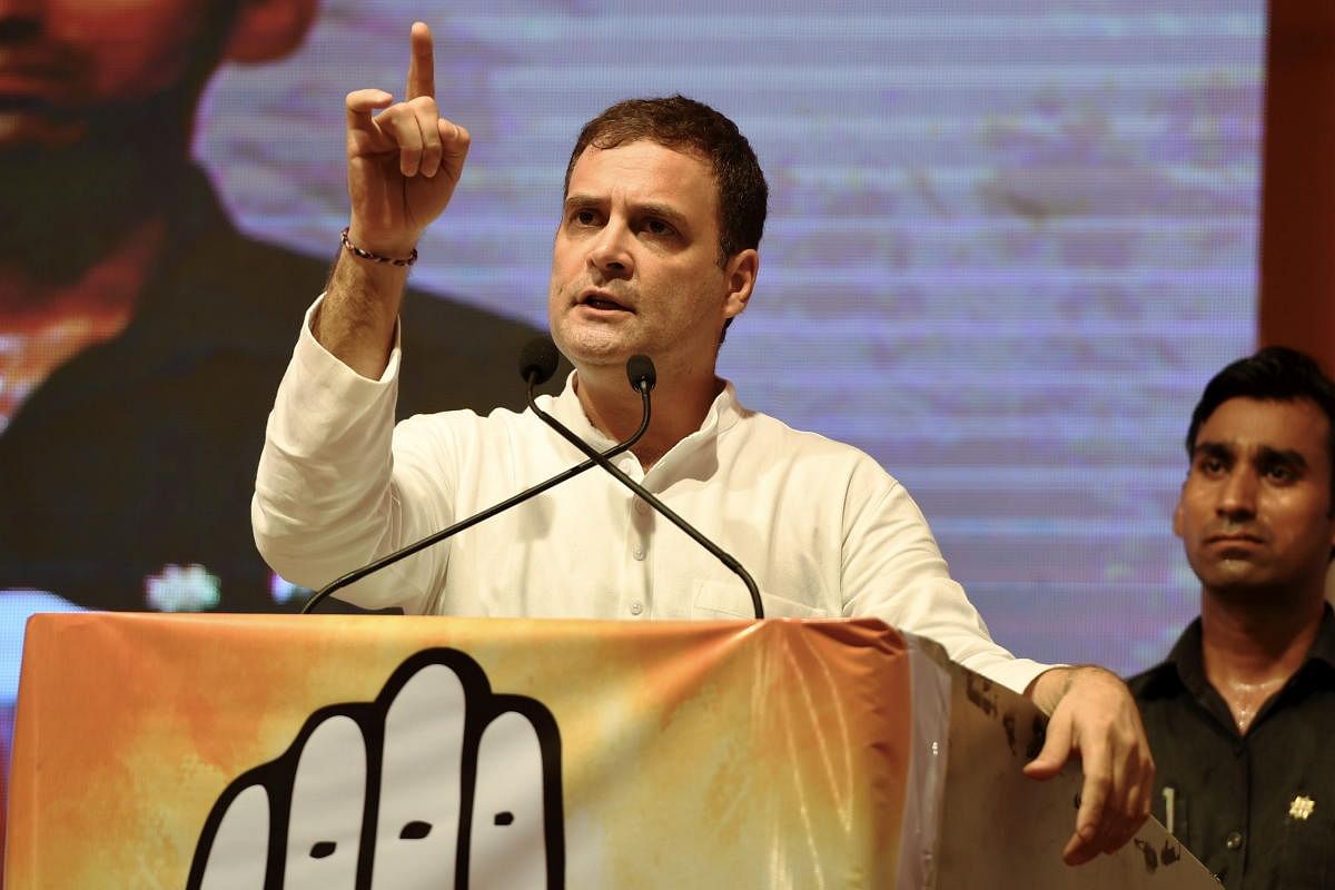 Former Congress president Rahul Gandhi addresses a joint Congress-NCP rally ahead of Maharashtra Assembly polls (PTI Photo)