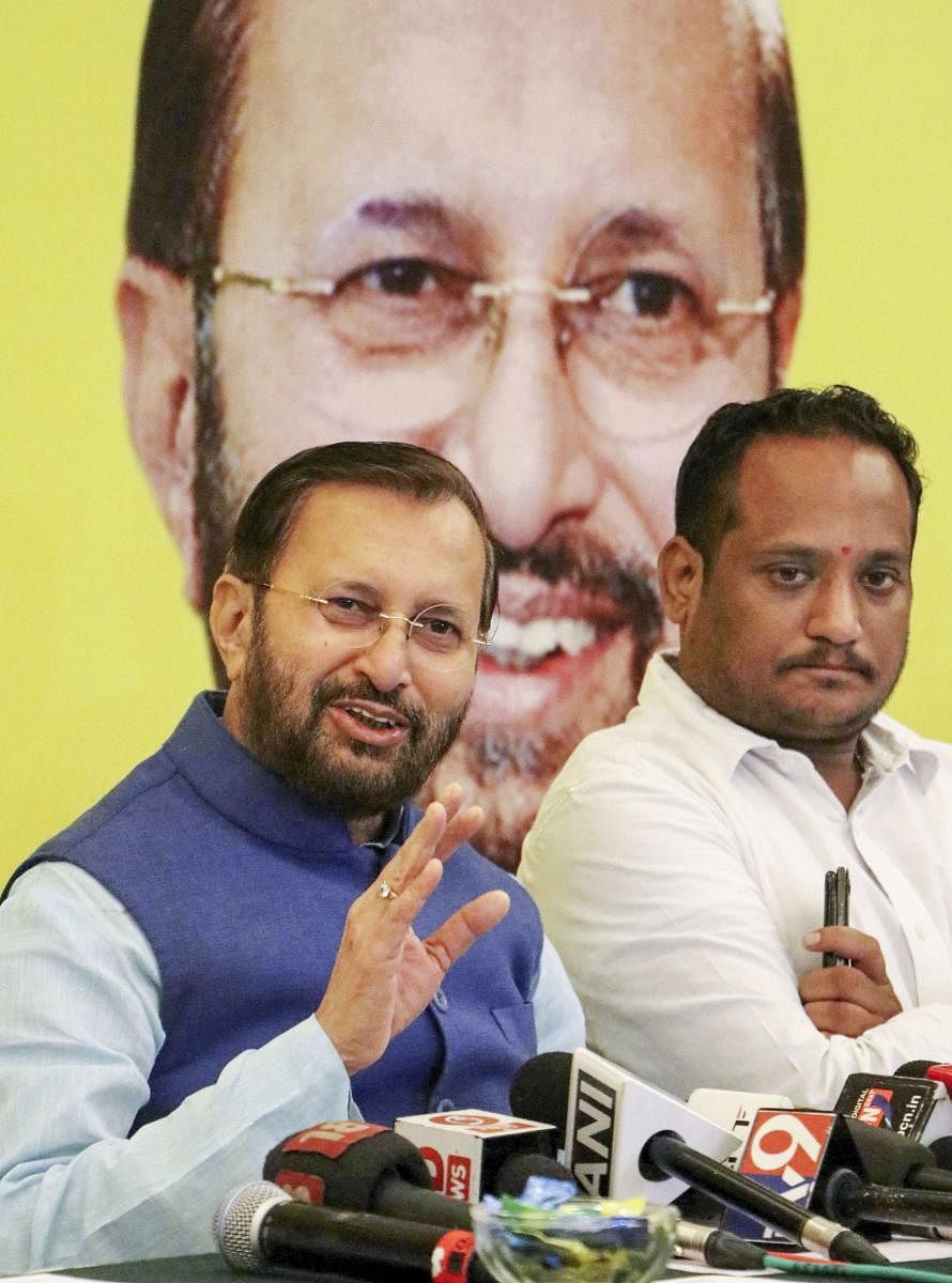 Union HRD Minister Prakash Javadekar interacts with media during a press conference in Nagpur. PTI