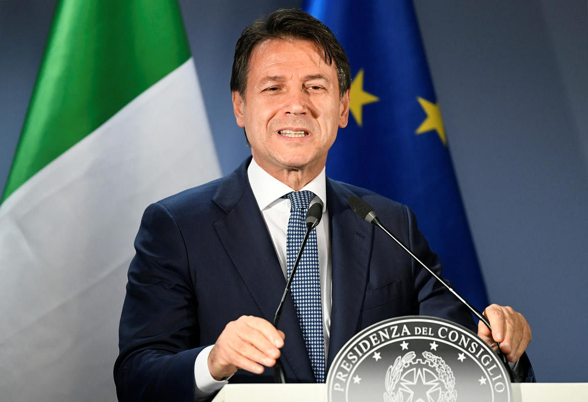 Italian Prime Minister Giuseppe Conte holds a news conference at the end of the European Union leaders summit dominated by Brexit in Brussels on Oct 18, 2019. (REUTERS)