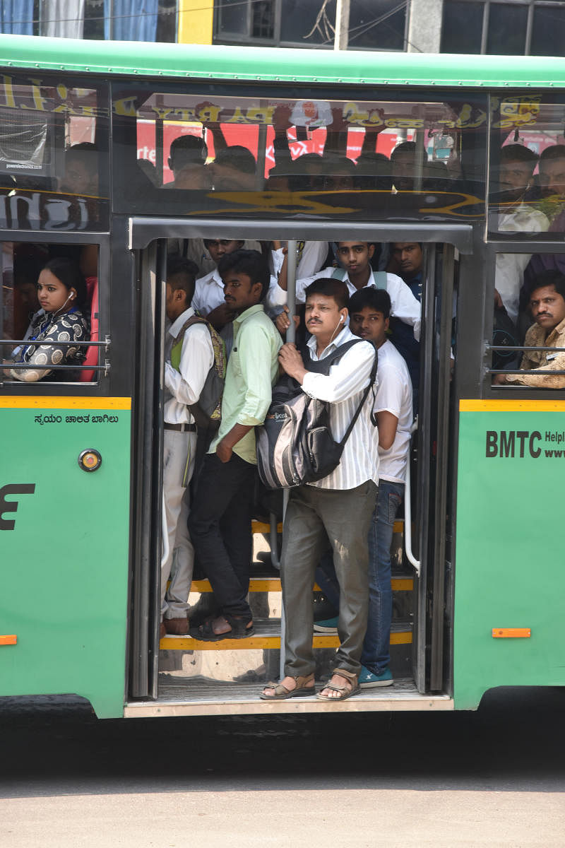 Passengers in city Bus, in Bengaluru. Photo by S K Dinesh