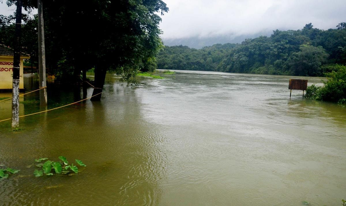 River Cauvery is in full spate in Bhagamandala.