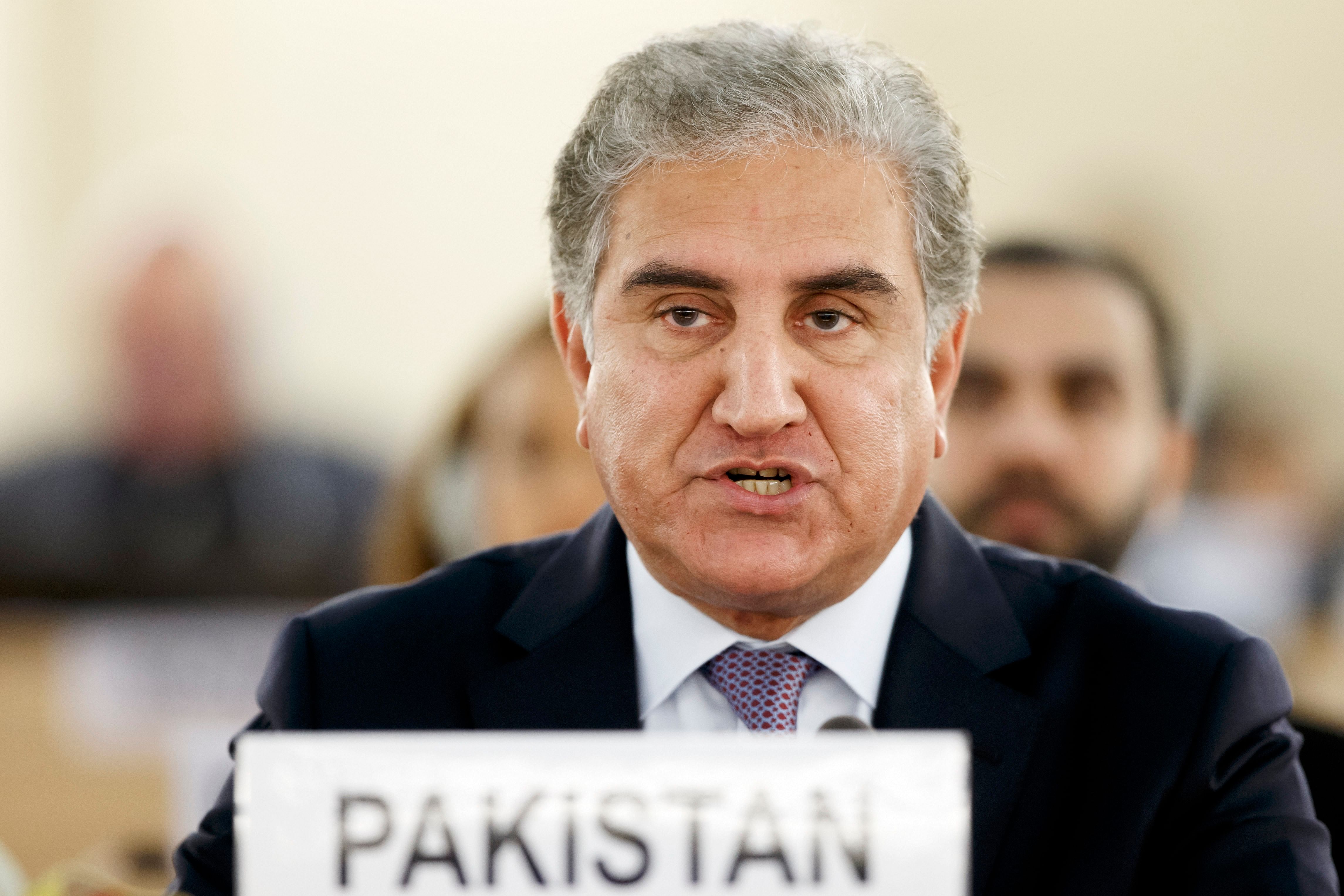 Pakistan's Foreign Minister Shah Mehmood Qureshi makes a statement during the 42nd session of the Human Rights Council at the European headquarters of the United Nations in Geneva. (PTI Photo)