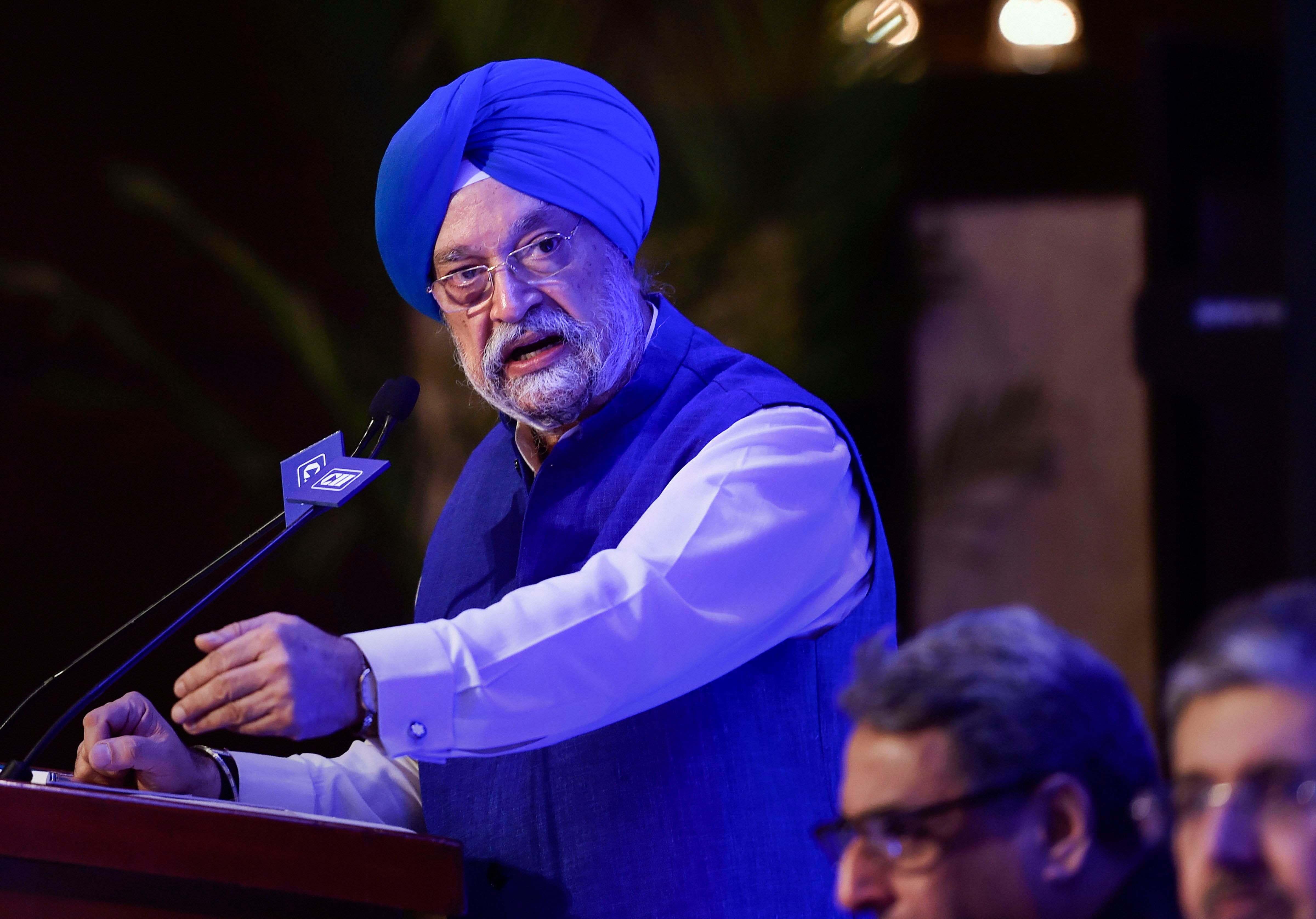 Union Minister for Urban Development Hardeep Singh Puri during the Confederation of Indian Industry (CII) National Council Meeting in New Delhi. (PTI Photo)