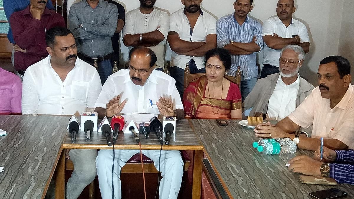 MP and former Union minister Veerappa Moily speaks to reporters in Madikeri.