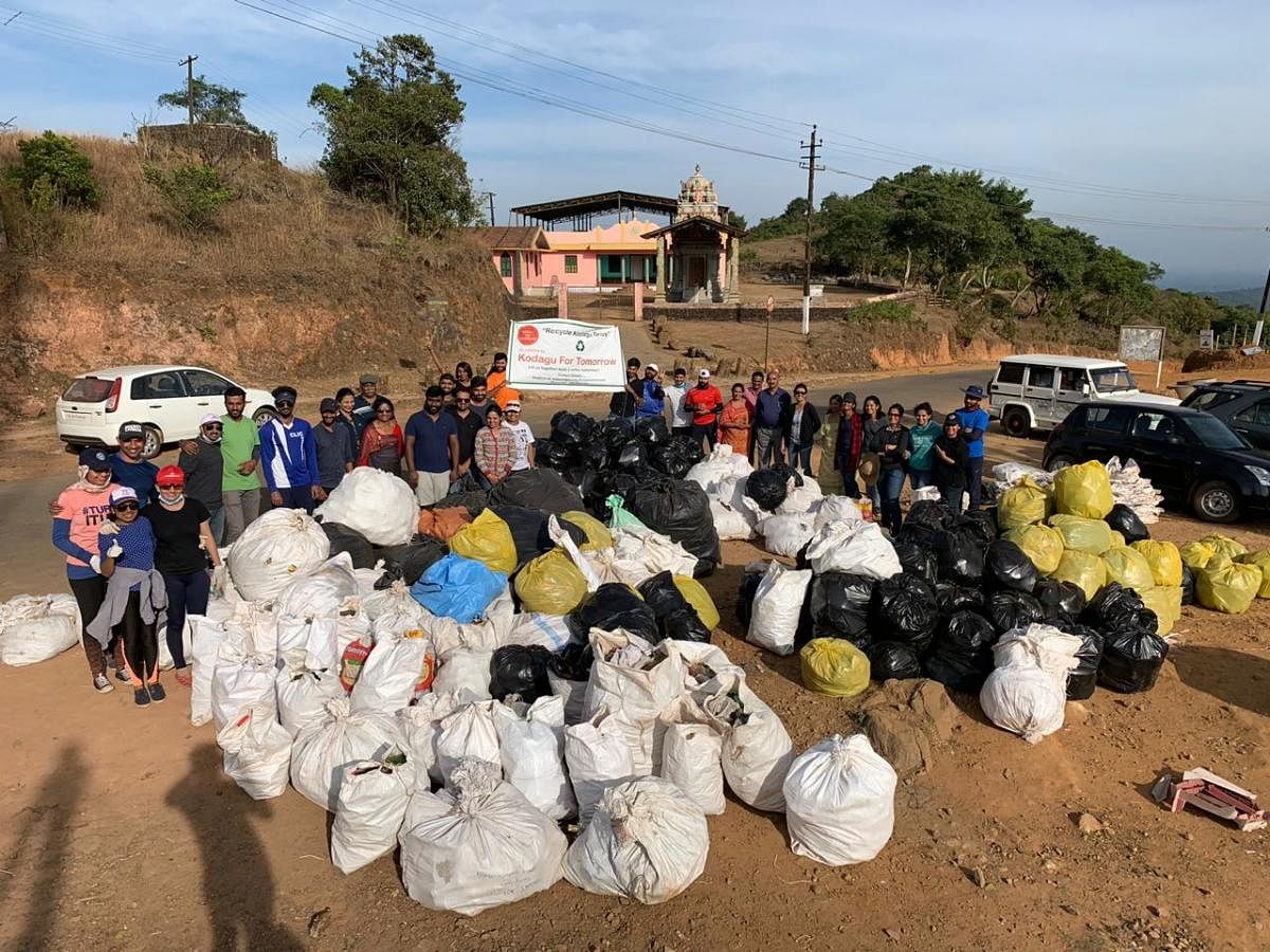 Trash collected during the 'Recycle Kodagu Drive' at Talacauvery.
