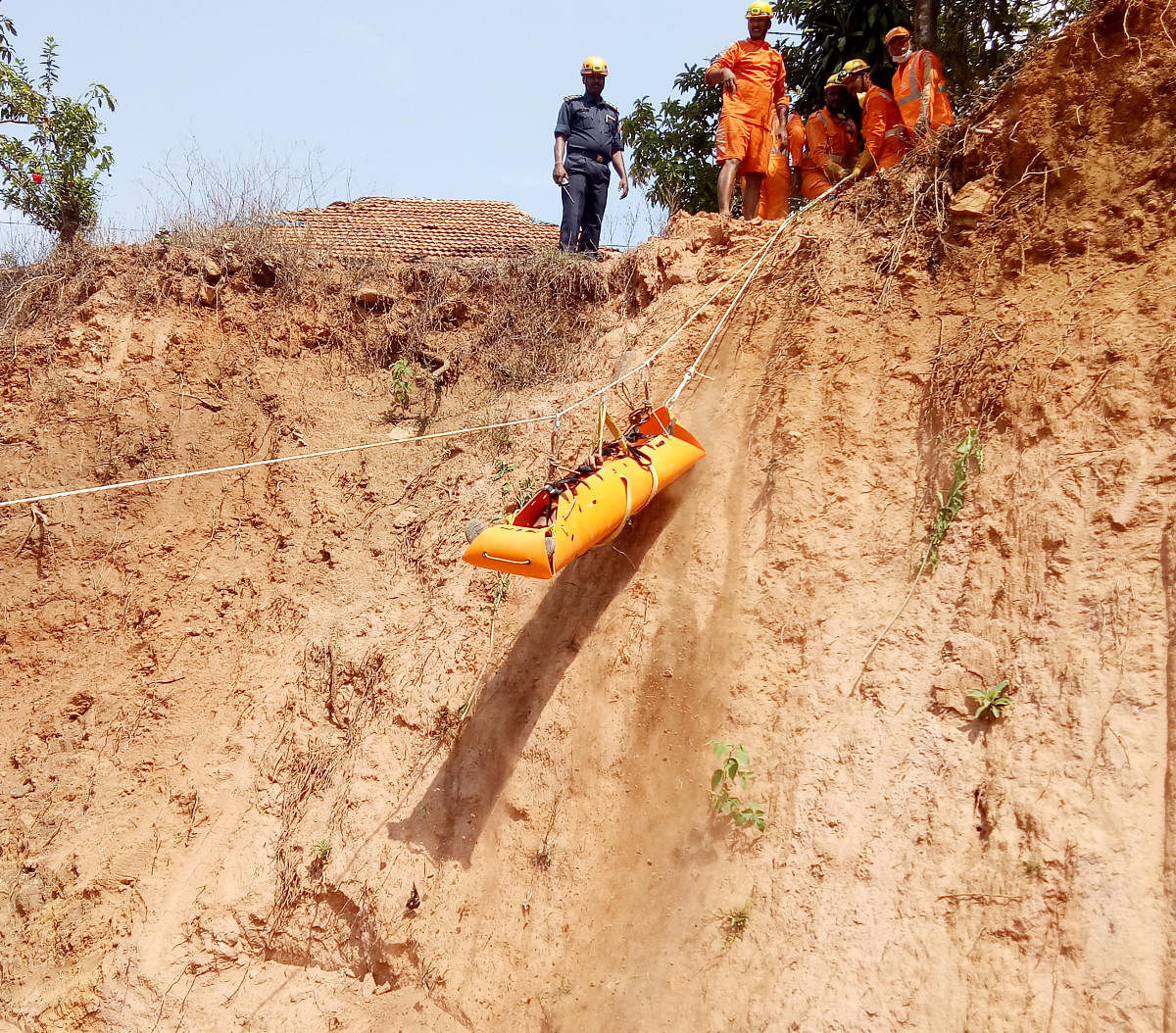 A lifting bag to rescue people used at Hebbattageri during mock exercises carried out by the district administration in Kodagu on Wednesday.