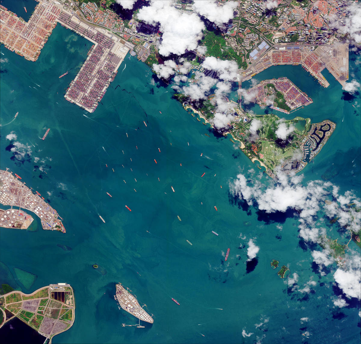 Clippings from ‘Earth From Space’. The picture shows Singapore Harbour as seen from space.