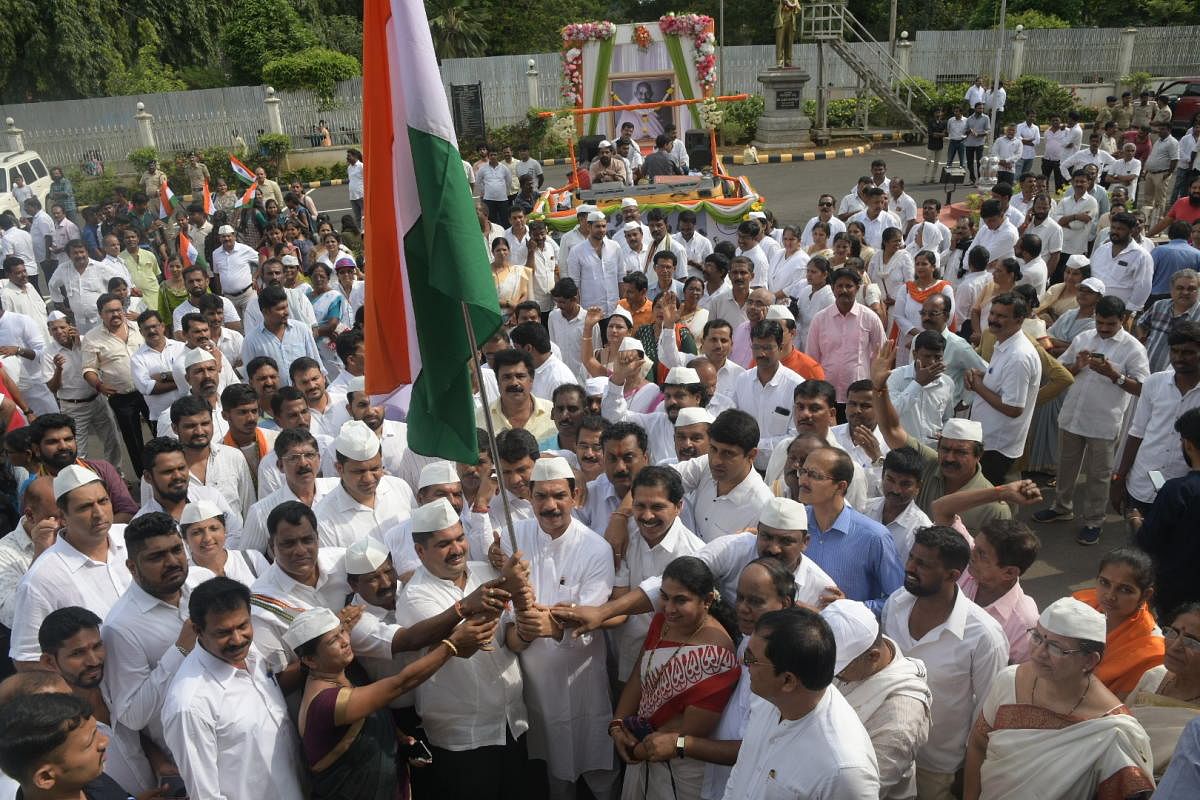 MP and BJP State President Nalin Kumar Kateel flags off the 'Gandhi – 150' padayatra in Mangaluru on Sunday.