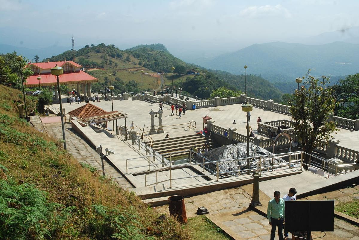 A view of the shrine at Talacauvery, near Bhagamandala in Kodagu. (DH File Pic)