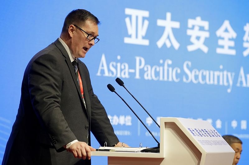 US Deputy Assistant Defense Secretary for China Chad Sbragia speaks during a meeting on Asia-Pacific Security Architecture at the Xiangshan Forum in Beijing, China. (Reuters Photo)