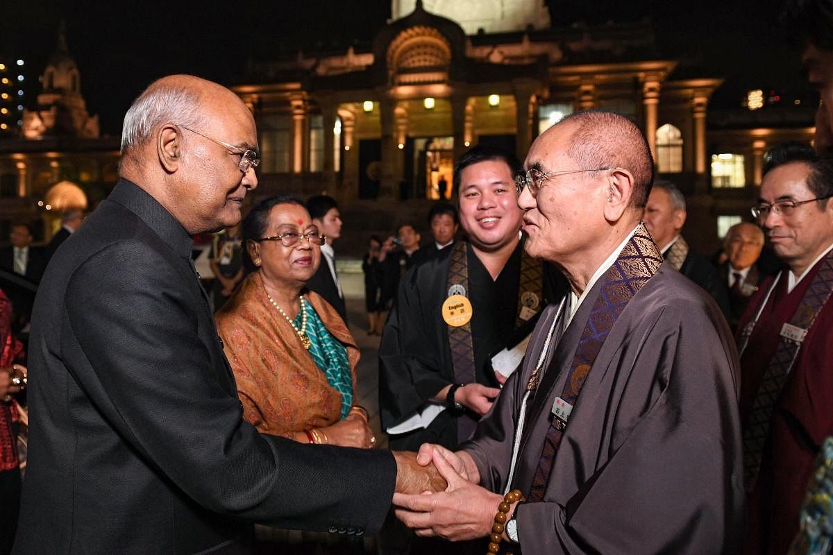 President Ram Nath Kovind and his wife Savita during a visit to the Tsukiji Hongwanji Buddhist Temple in Tokyo, Japan, Monday, Oct. 21, 2019. (RB/PTI Photo)