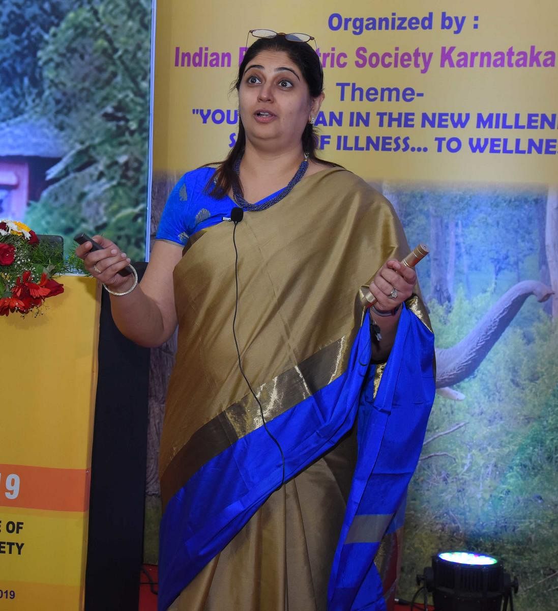 Dr Alka Subrahmanyam, a psychiatrist from Mumbai, speaks at the conference in Madikeri on Sunday.
