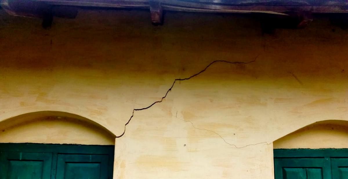 The walls of the Government Primary and High School at Nerugalale have developed cracks, due to mining activities nearby.