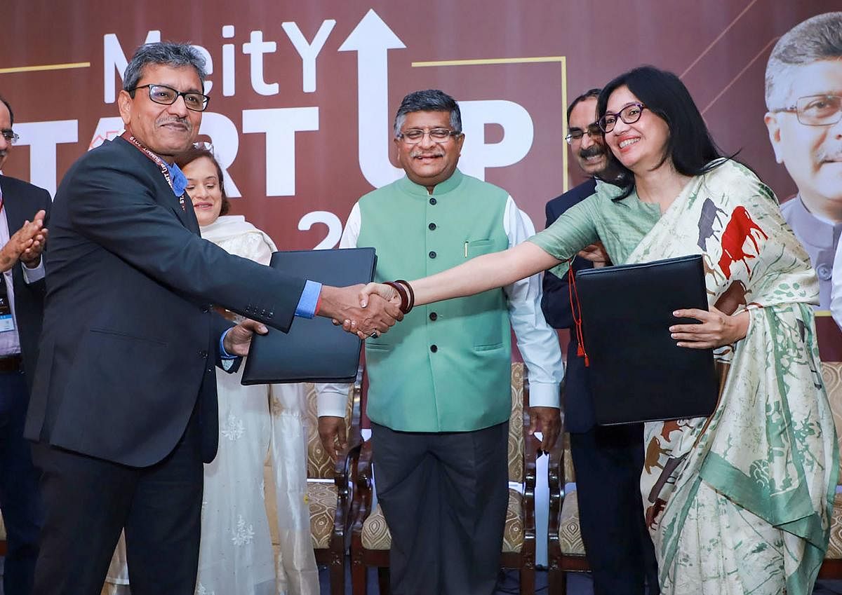 Union Minister for Law &amp; Justice, Communications and Electronics &amp; Information Technology Ravi Shankar Prasad at the MeitY Start-up Summit on Leveraging Technology for Socio-Economic Growth in New Delhi. PIB/PTI Photo
