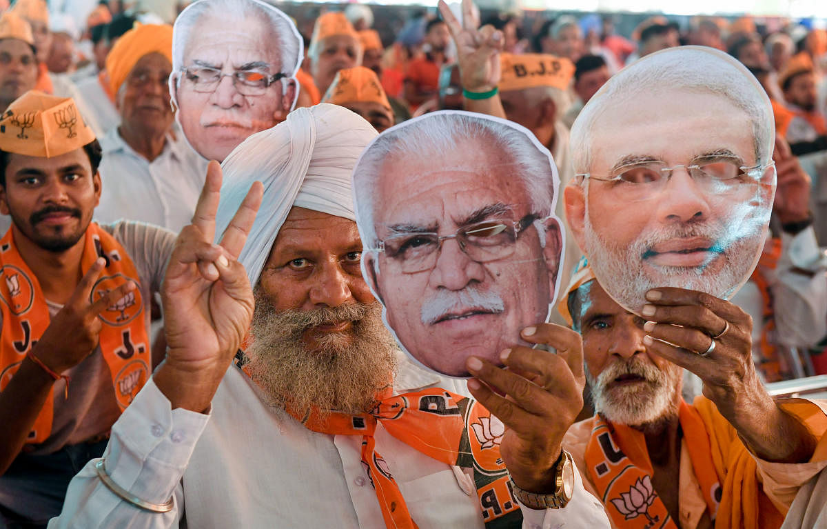 Exit polls, broadcast soon after the polling ended, varied widely in their projection of seats for the rival alliances but an emphatic victory with more than two-third seats for the BJP-led NDA in Maharashtra and Haryana was the common theme. PTI