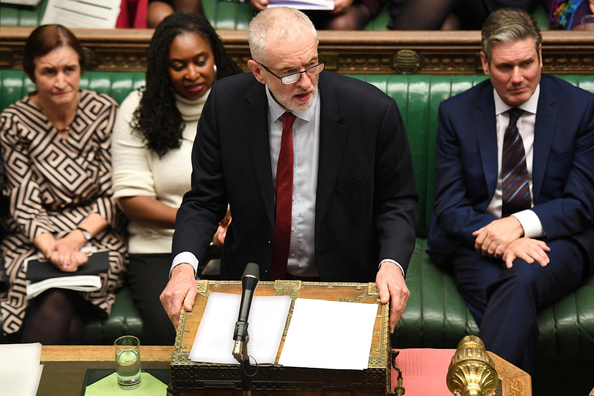 Britain's opposition Labour Party Leader Jeremy Corbyn speaks at the House of Commons in London on October 21, 2019. (©UK Parliament/Jessica Taylor/Handout via REUTERS)