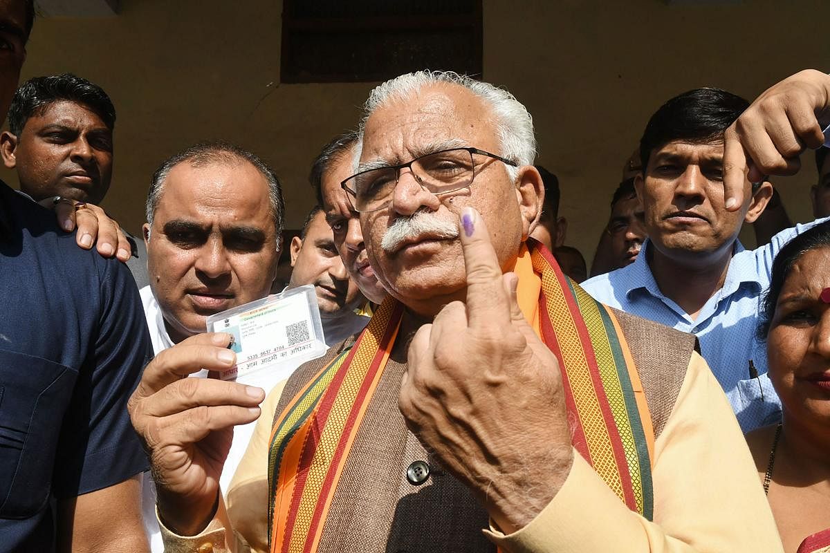 Manohar Lal Khattar is confident of a BJP victory in Haryana. PTI file photo