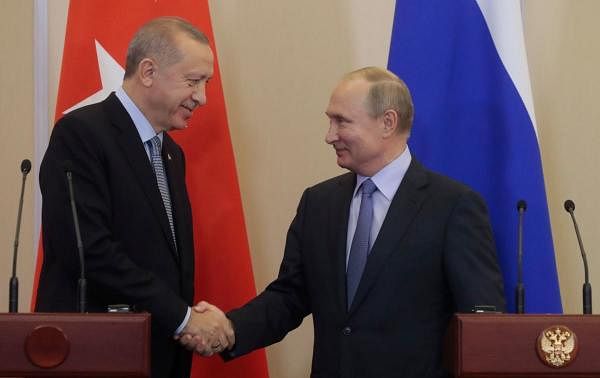 Russian President Vladimir Putin and his Turkish counterpart Tayyip Erdogan. (AFP photo)