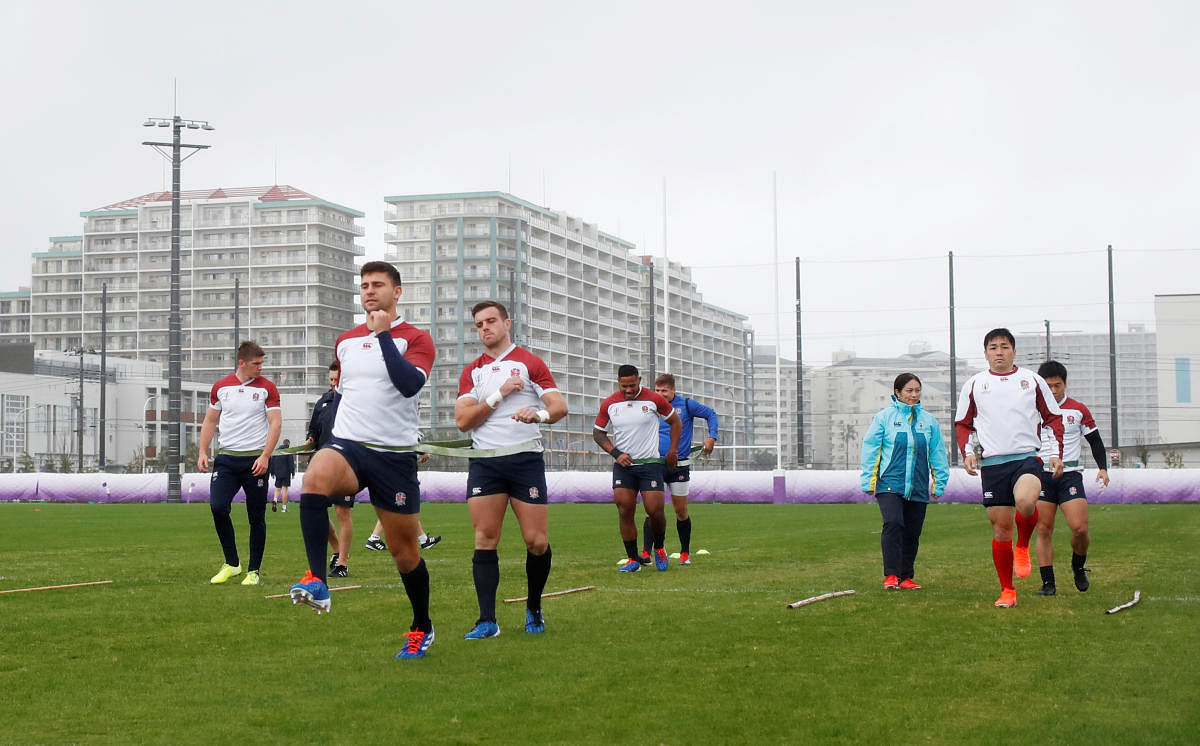 England's Ben Youngs with team mates during training. REUTERS/Matthew Childs