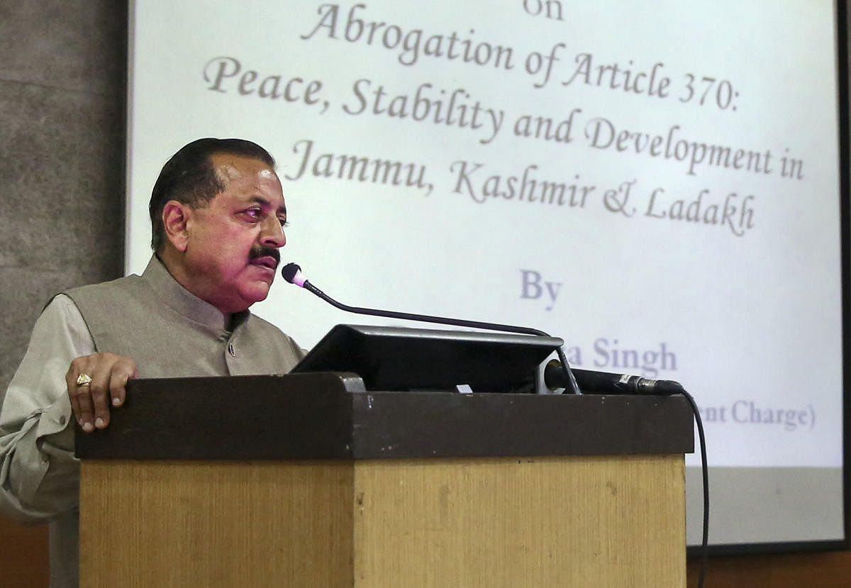 Jitendra Singh after meeting with the group said the decision to remove Articles 370 and 35A of the Constitution from Jammu and Kashmir in August this year was a historic decision. (PTI File Photo)