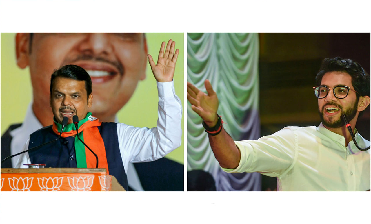 BJP's Devendra Fadnavis (L) and Shiv Sena's Aaditya Thackeray (R)