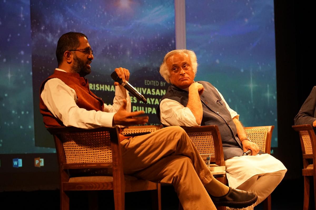 Nitin Pai, founder of the think-tank Takshahila Institution, and MP Jairam Ramesh at the launch of the book 'Values in Foreign Policy' in Bengaluru recently.  