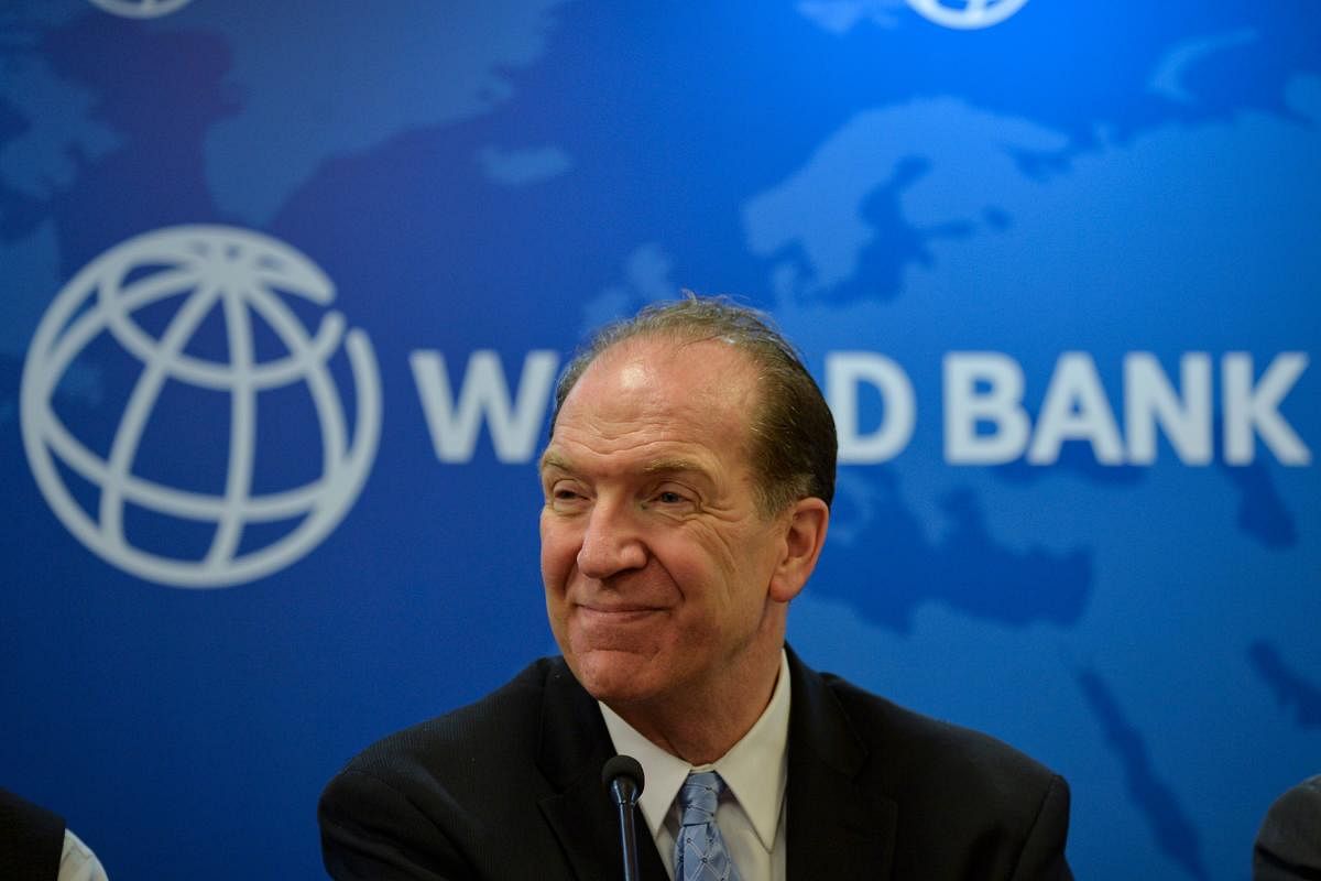 World Bank President David Malpass looks on during a press conference at the World Bank office in New Delhi on October 26, 2019. (Photo by Sajjad HUSSAIN / AFP)