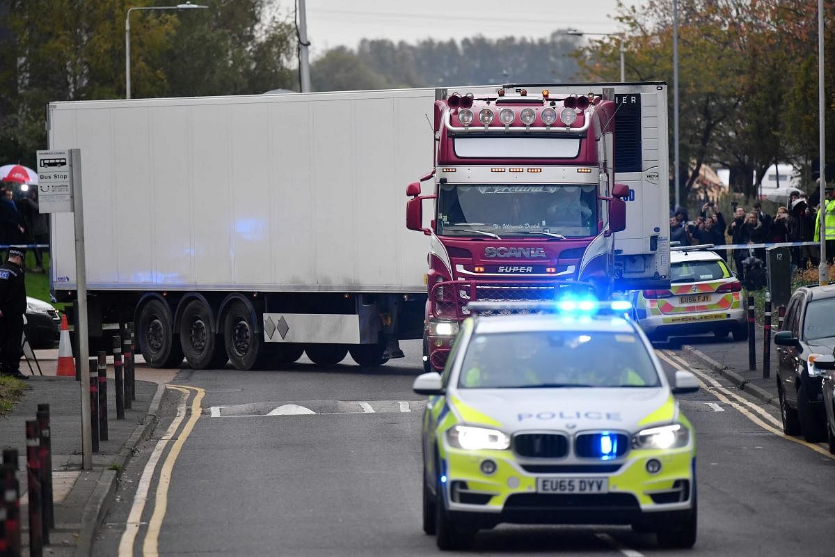 British police initially said all of the 31 men and eight women found early Wednesday in a refrigerated lorry in an industrial park in Grays, east of London, were believed to be Chinese nationals. AFP file photo