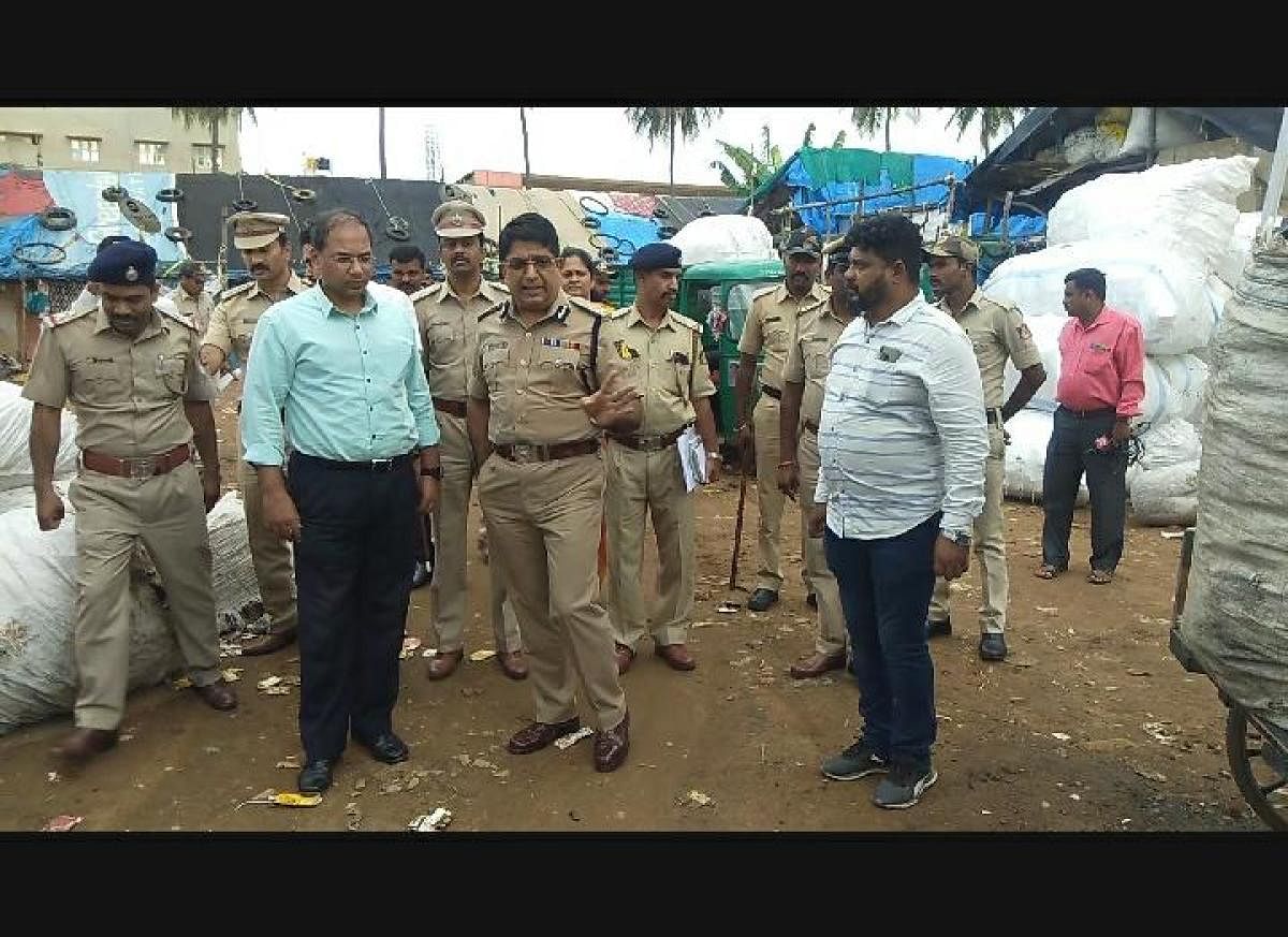 Police Commissioner Bhaskar Rao at one of the shanties on Saturday.