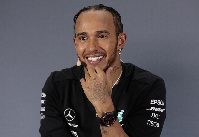 Mercedes' Lewis Hamilton during press conference after winning the race. (Reuters Photo)