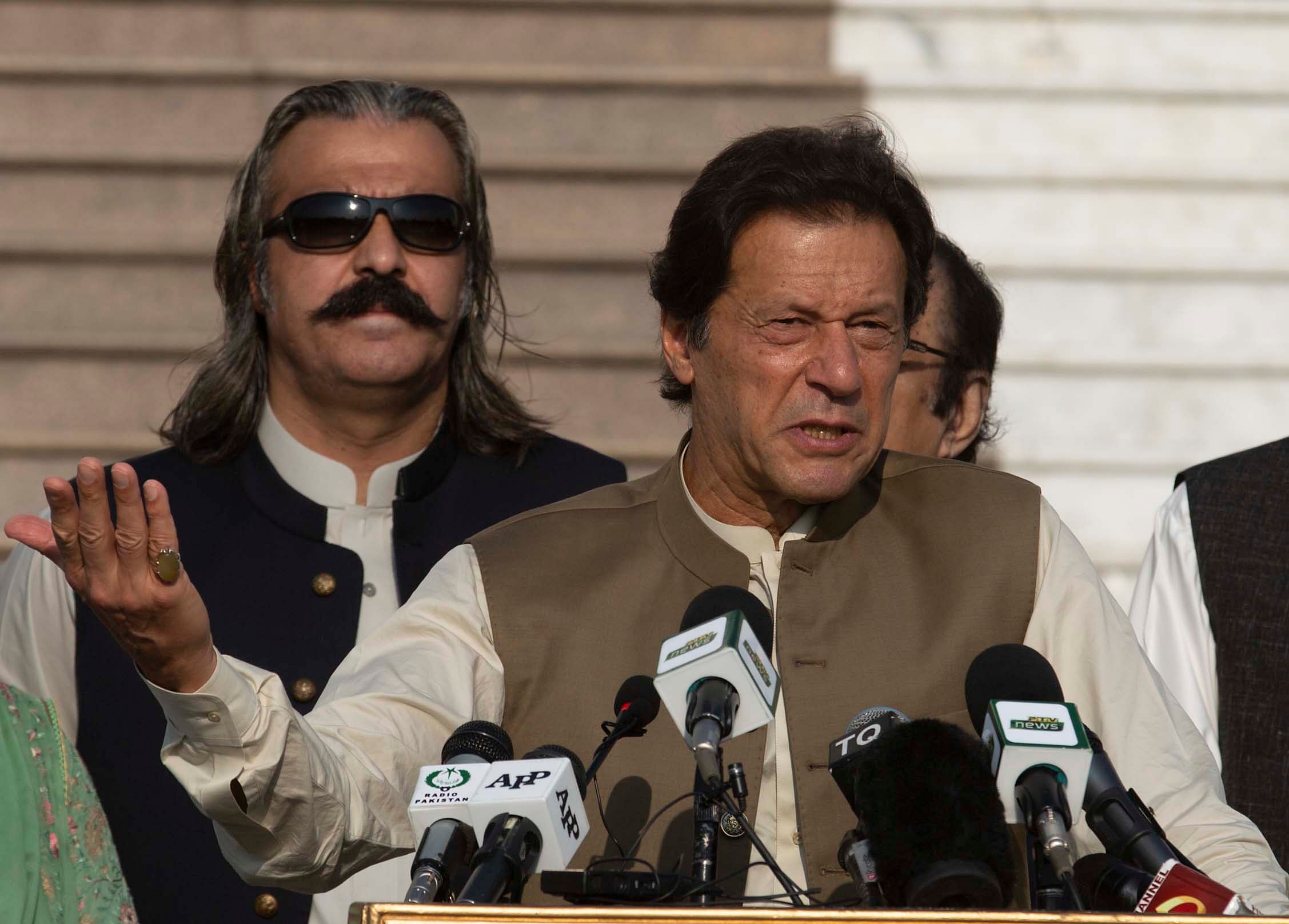 Pakistani Prime Minister Imran Khan addresses a Kashmir rally in Islamabad, Pakistan. (PTI Photo)